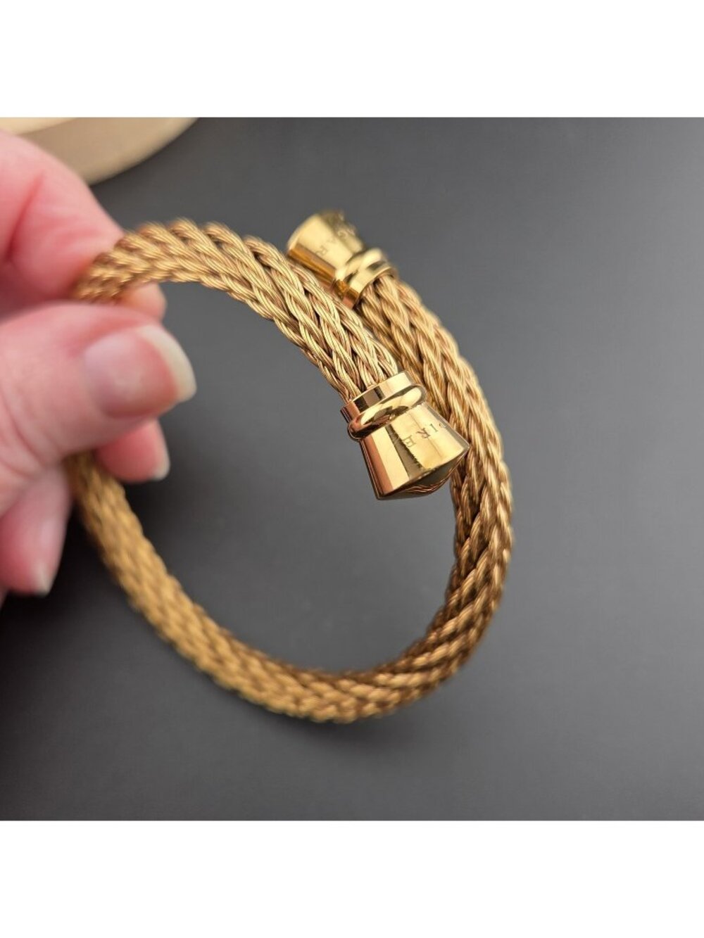 Men’s Cuff Bracelet Braided Rope Magari Empire Gold Tone Stainless Steel